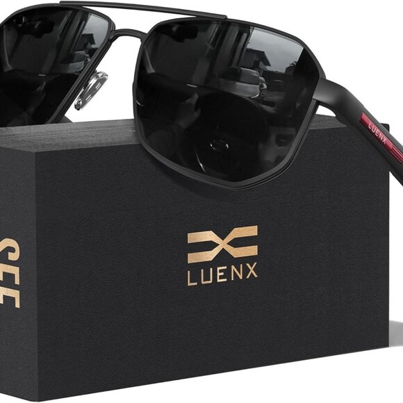 Men's Matte Black Square Aviator Sunglasses with Adjustable Nose Pads - UV 400 - Picture 1 of 6